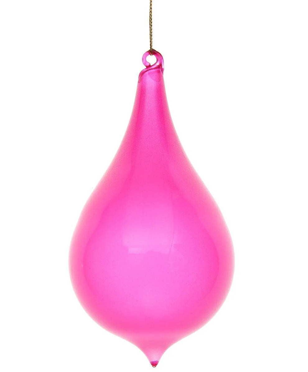 Jim Marvin Fuchsia Glitter Bubblegum Glass Teardrop Ornaments