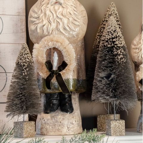 Grey Bottle Brush Trees with Glitter, Set of 3