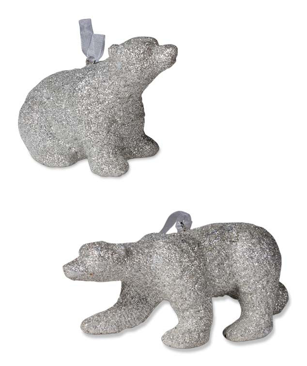 Platinum Glitter Polar Bear Ornaments