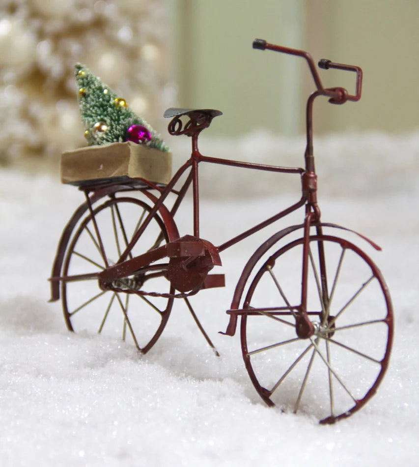 Tin Bicycle Ornament with Tree, Red