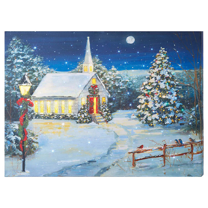 Christmas Church Print with Lights