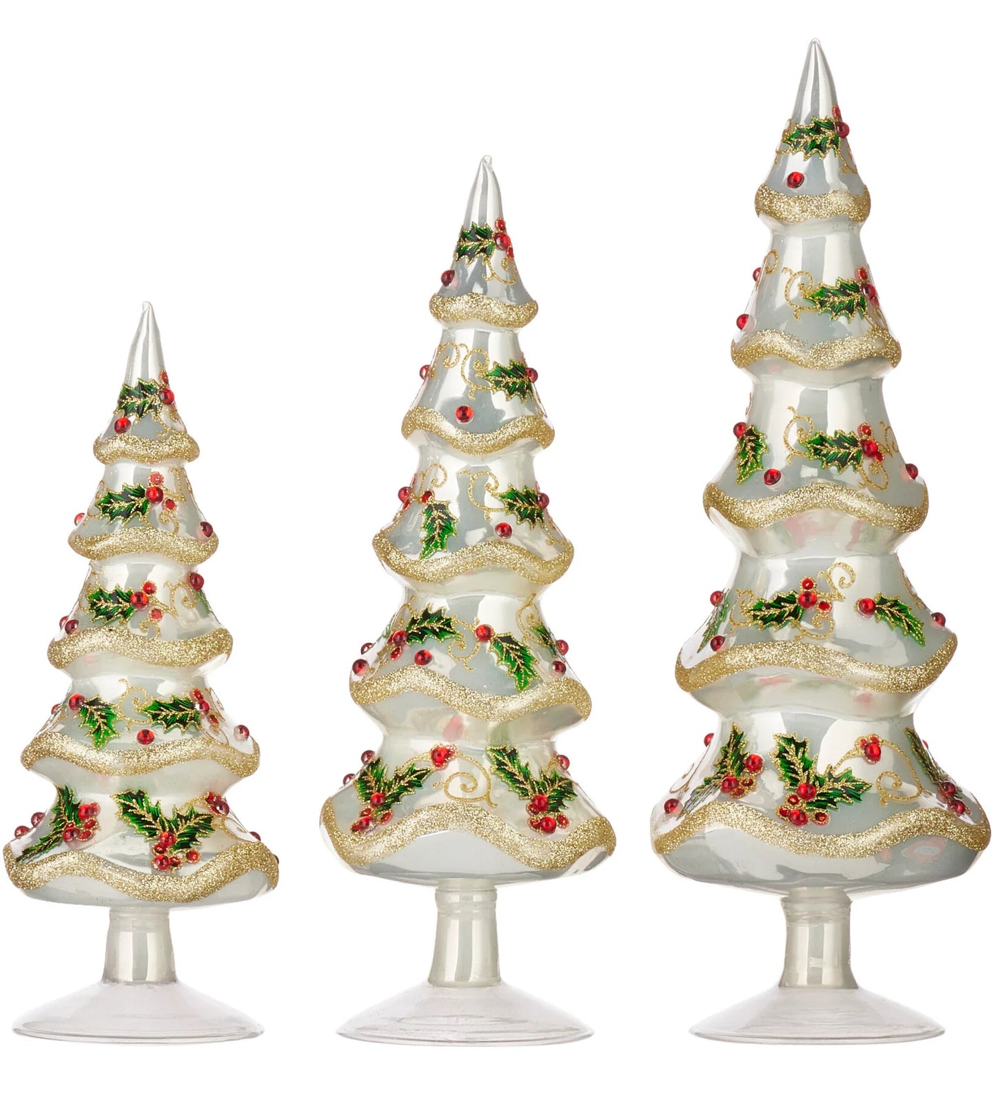 Jeweled Holly Glass Trees