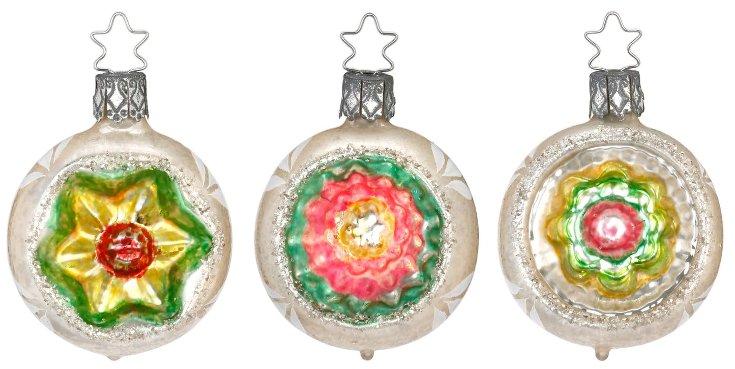 Floral Reflector 2" Ball Ornament Set with Vintage Patina