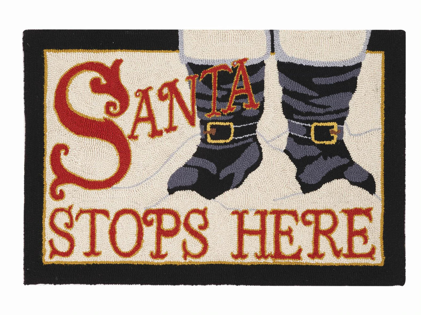 Santa Stops Here Wool Hooked Rug