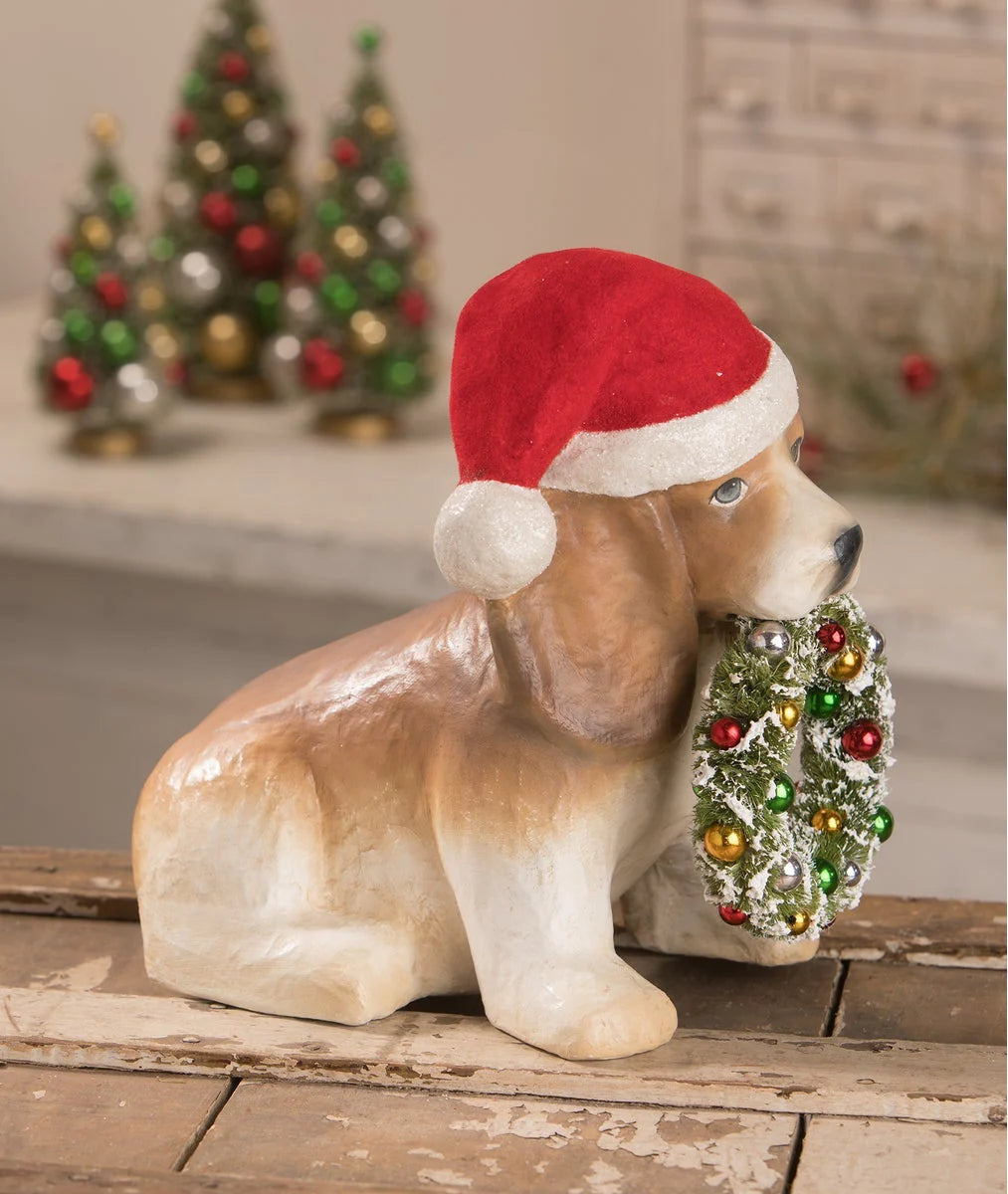 Christmas Puppy with Wreath, Paper Mache