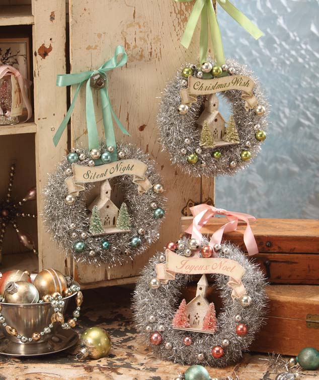 Pastel Tinsel Wreaths with Church