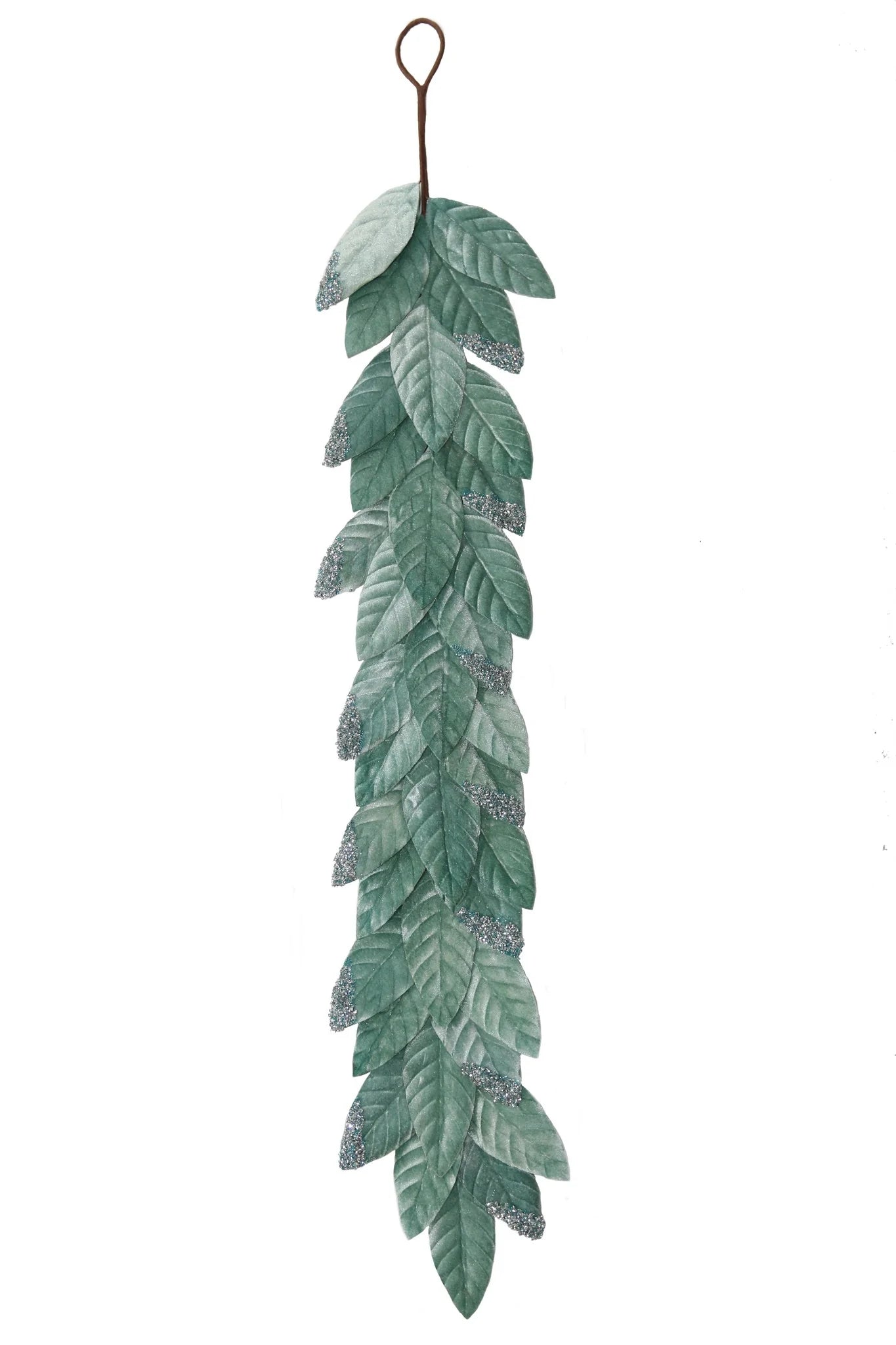 Flocked Leaf Garland, Aqua