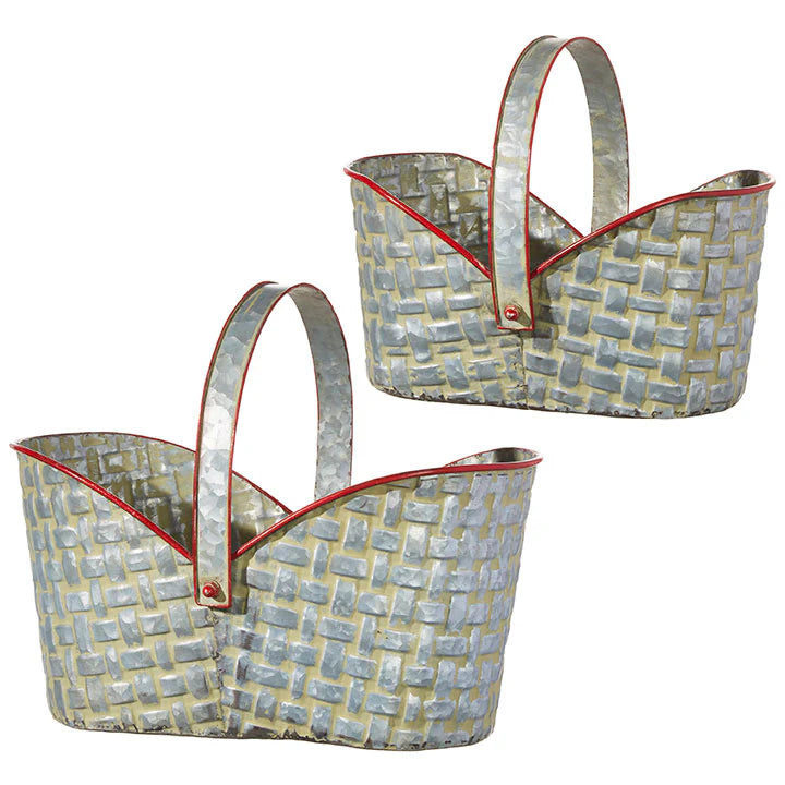 Country Metal Baskets with Weave Pattern