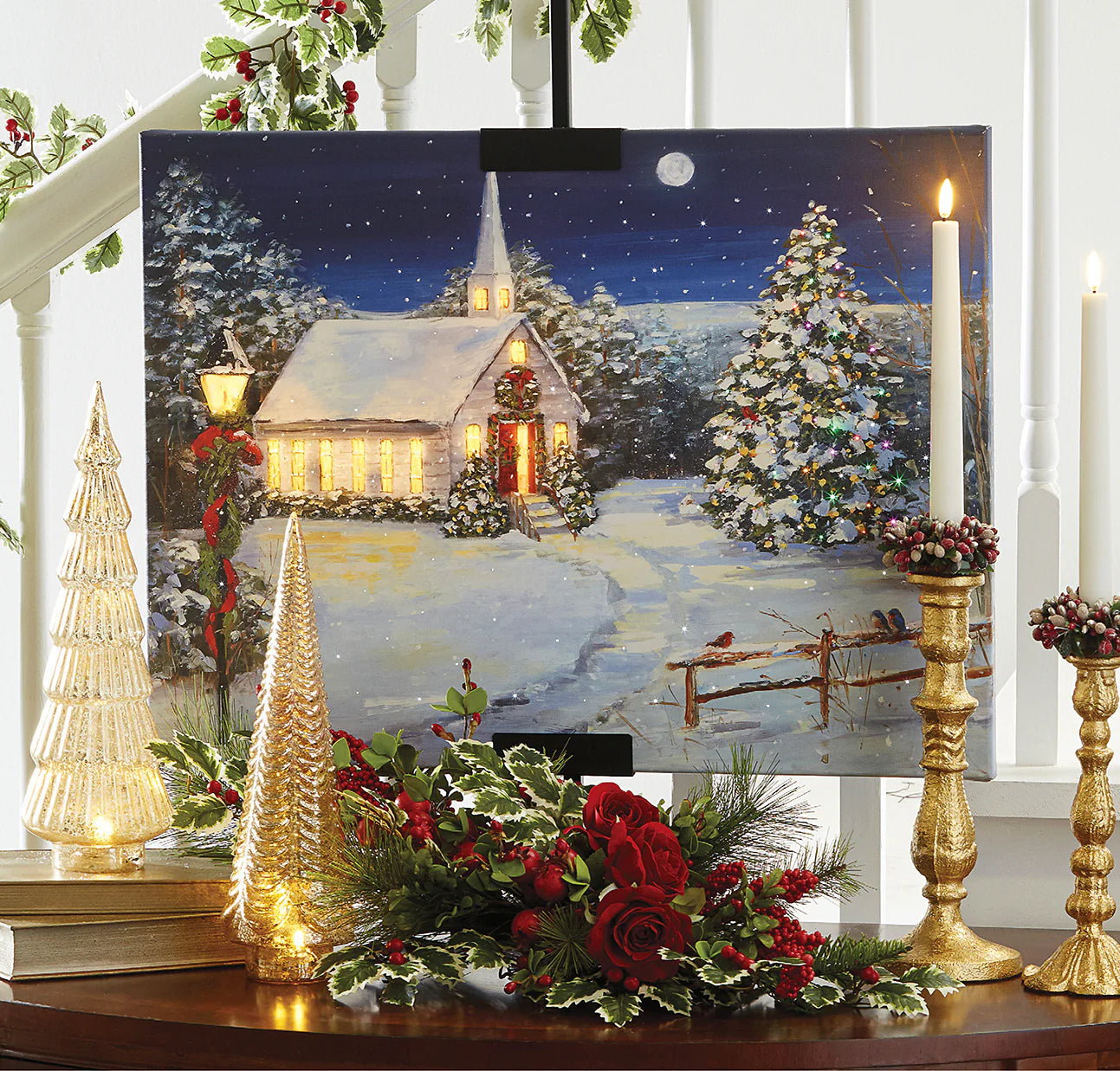 Christmas Church Print with Lights