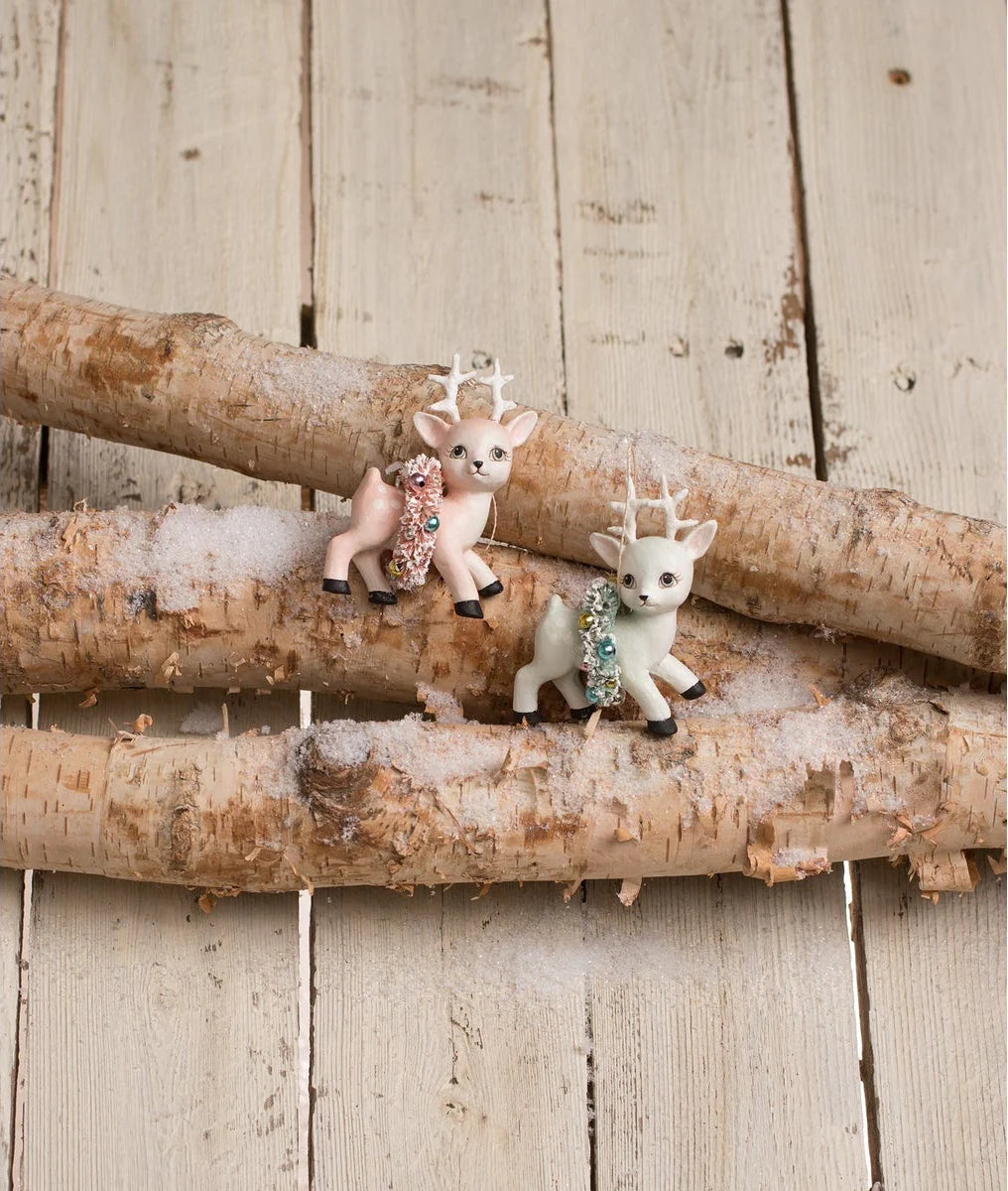 Pink Reindeer with Wreath Ornament