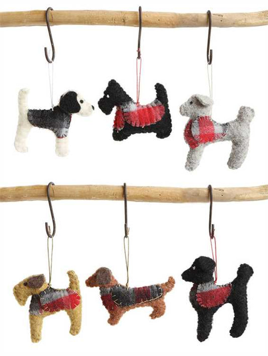 Holiday Dogs in Plaid Jackets - Wool Ornaments