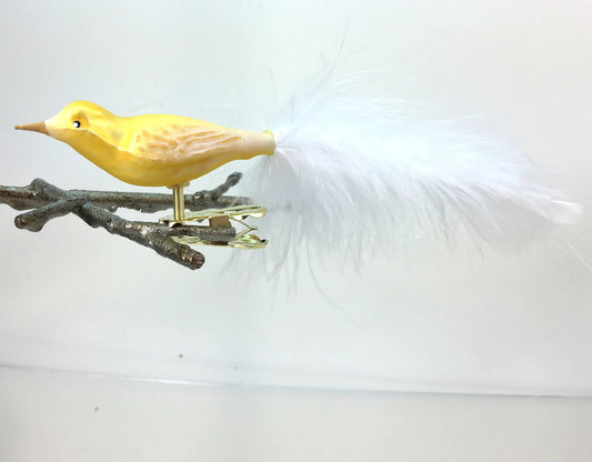 Small Yellow Bird with White Feather Tail Ornament Clip