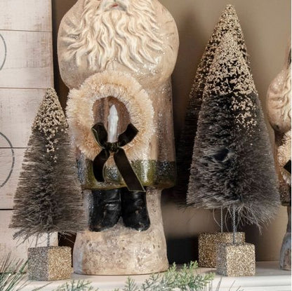 Grey Bottle Brush Trees with Glitter, Set of 3