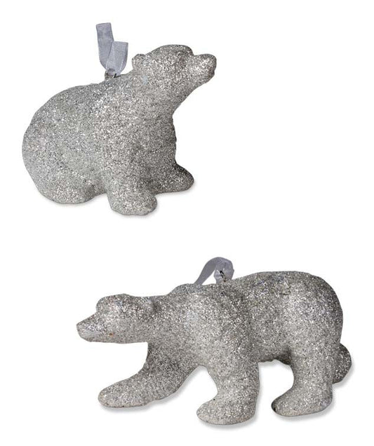 Platinum Glitter Polar Bear Ornaments
