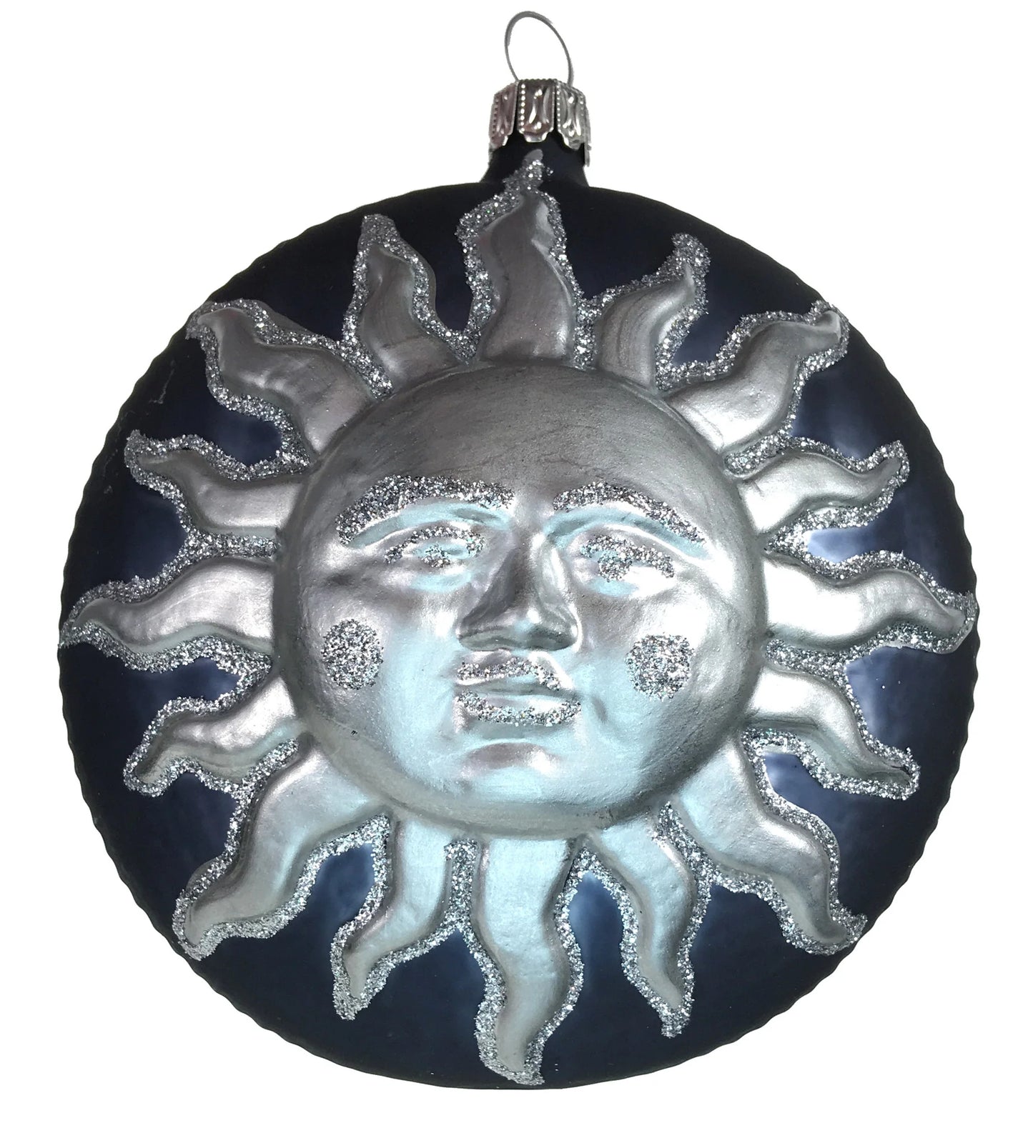 Radiant Sun Glass Ornament, Blue and Silver