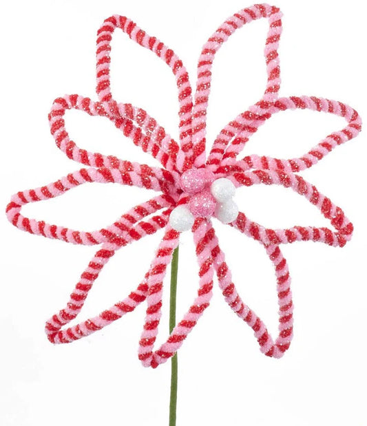 Pink Candy Stripe Poinsettia Pick