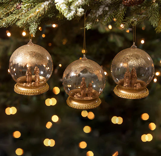 Nativity Globe Ornaments - Gold