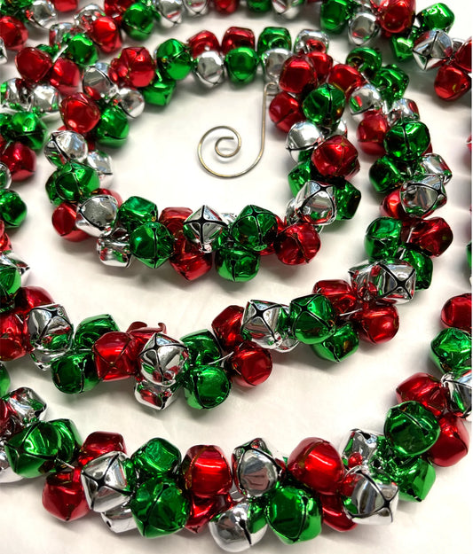 Jingle Bell Garland, Red, Green & Silver