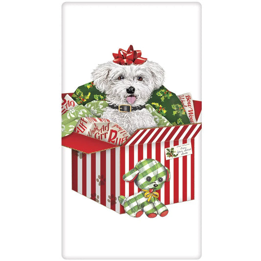 Bichon Frise Christmas Surprise Flour Sack Towel