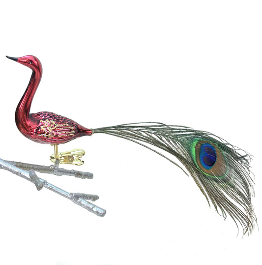 Red Peacock with Feather Tail Ornament Clip