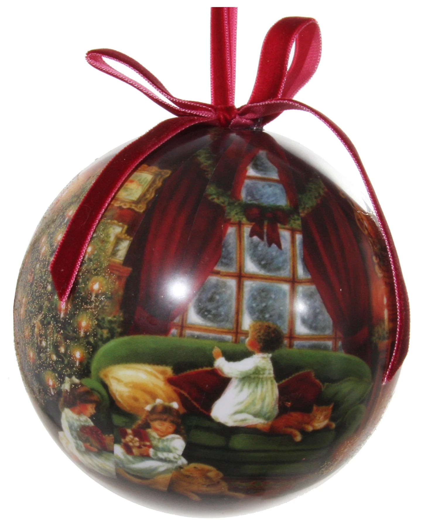 Victorian Christmas Decoupage Ball Ornament, Christmas Eve