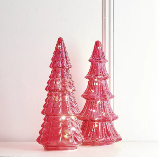 Patterned Pink Glass Trees with Lights