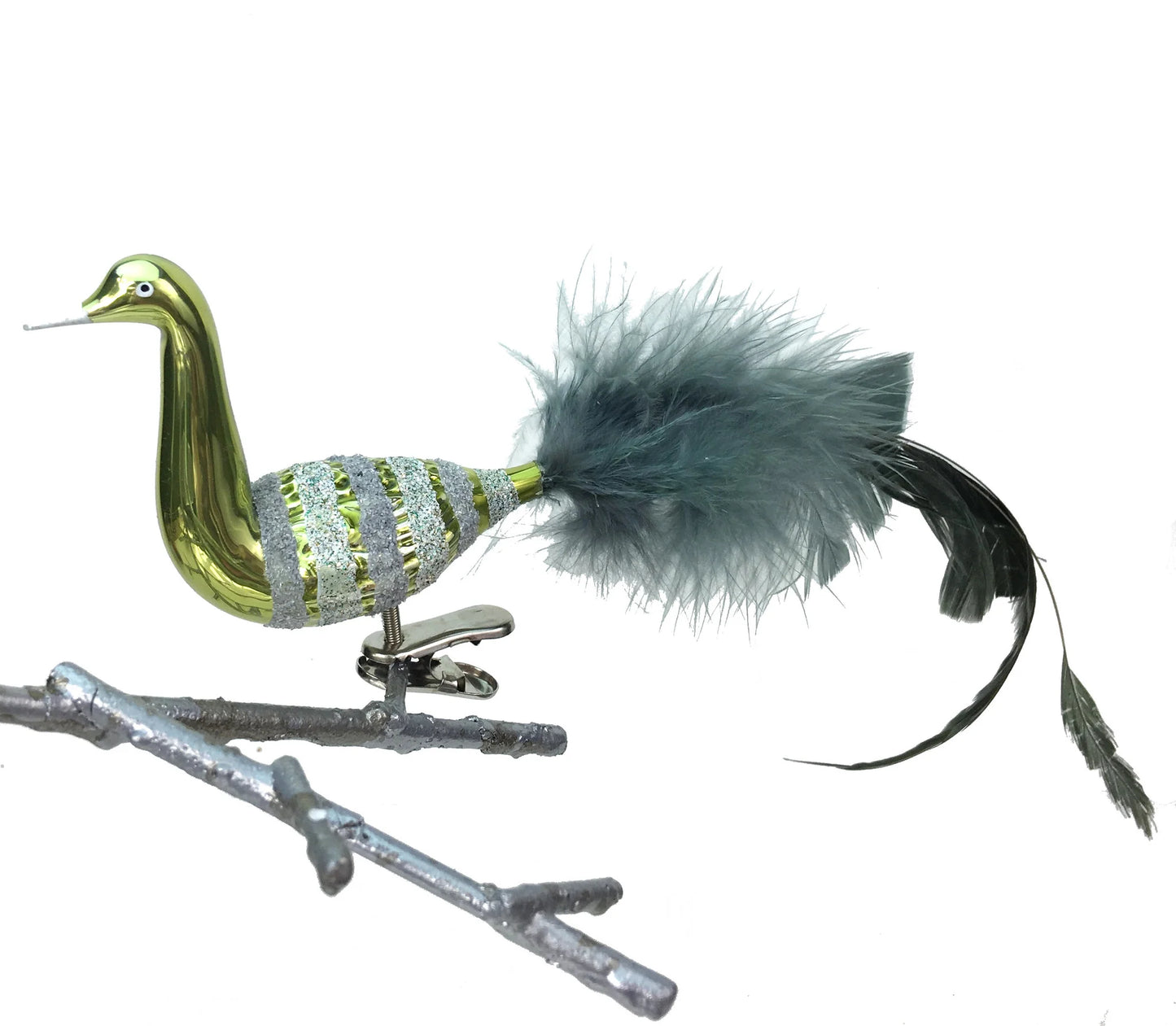 Celadon Green Bird with Feathers Ornament Clip