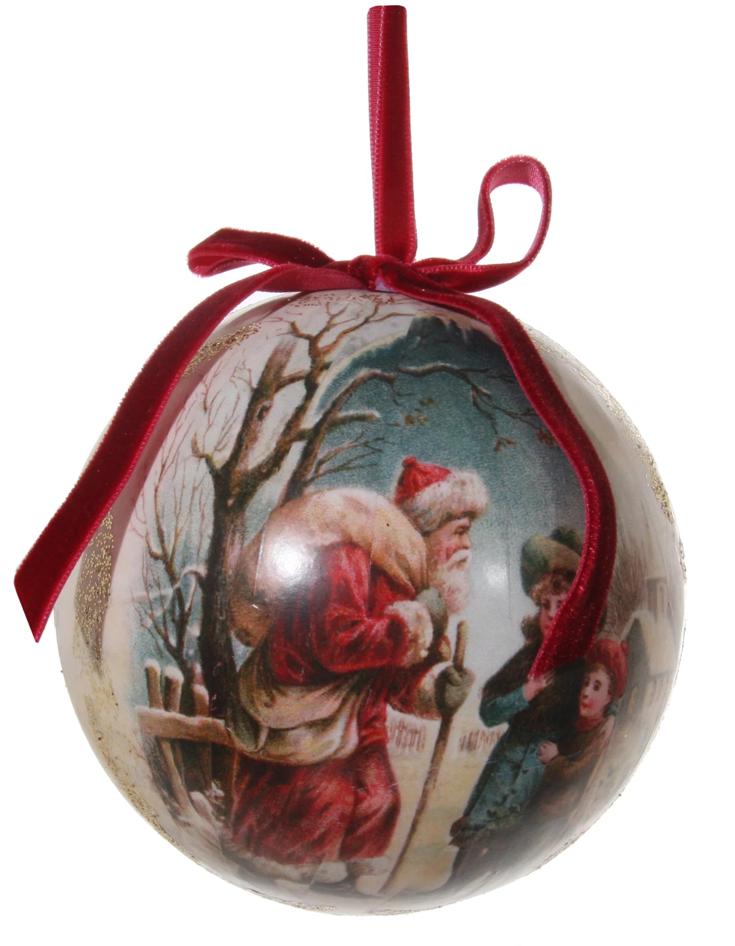 Victorian Christmas Decoupage Ball Ornament, Bringing Gifts