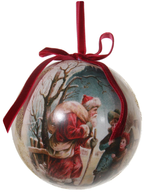 Victorian Christmas Decoupage Ball Ornament, Bringing Gifts