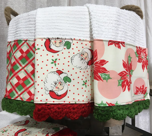 Retro Christmas Towels with Hand Crocheted Trim