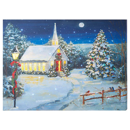 Christmas Church Print with Lights