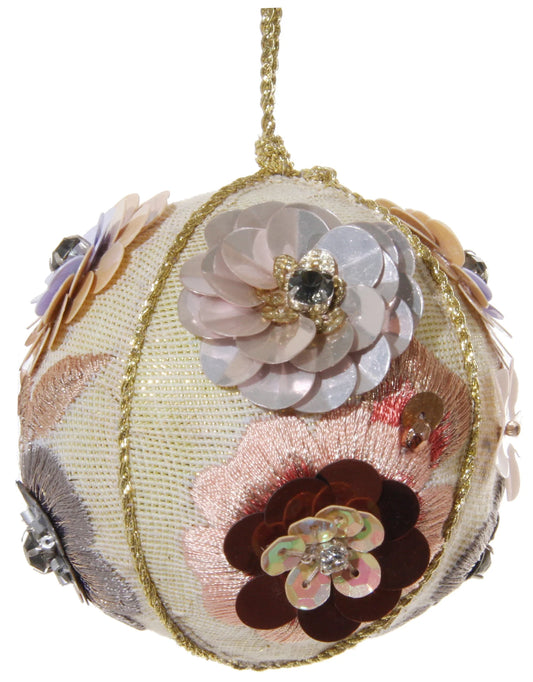 Embroidered and Beaded Fabric Flower Ornament