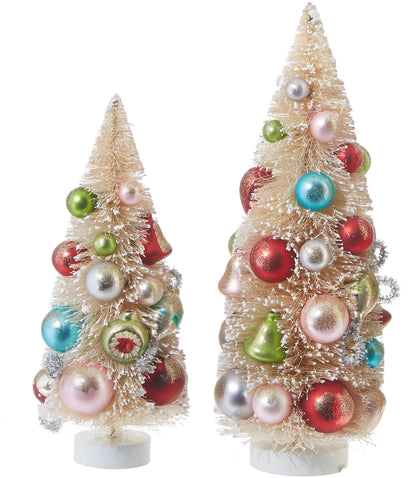 Ecru Bottle Brush Trees with Glass Ornaments
