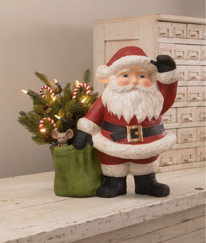 Jolly Waving Santa with Bag Large Paper Mache