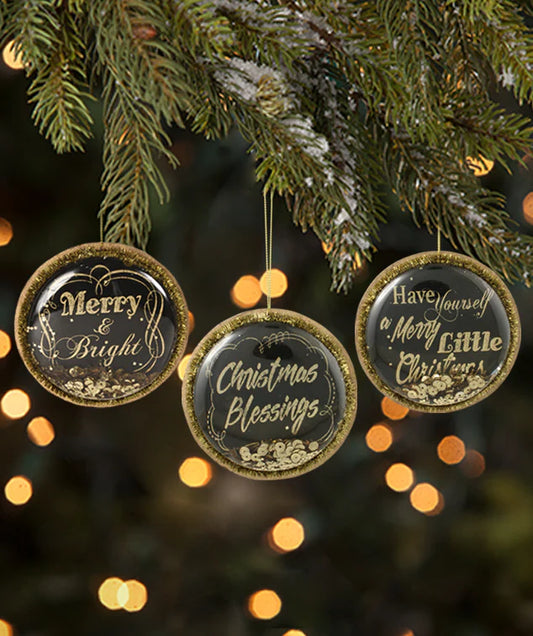 Black and Gold Christmas Greetings Dome Ornaments