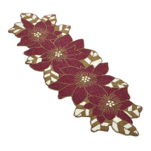 Gold & Red Beaded Poinsettia Runner