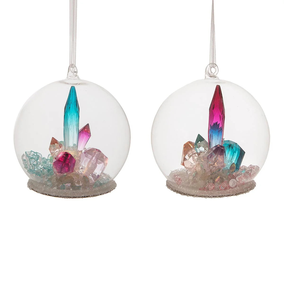 Light Up Gem Globe Ornaments, Set of 2