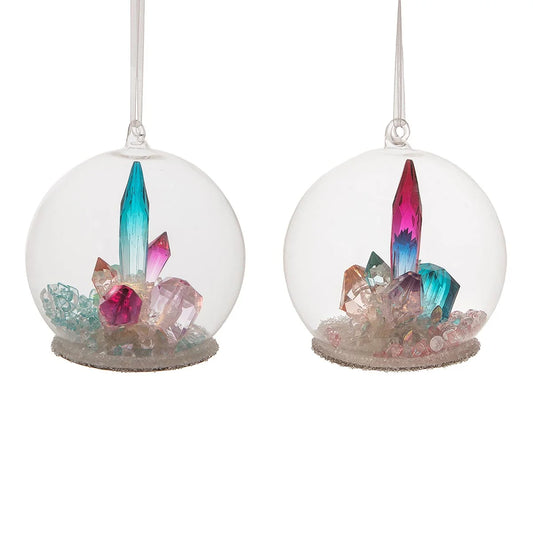 Light Up Gem Globe Ornaments, Set of 2