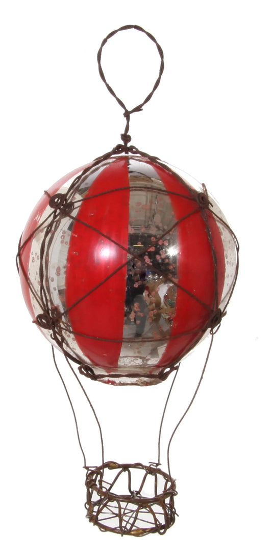 Antiqued Hot Air Balloon Ornament, Red Stripes