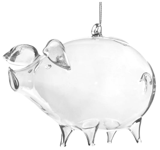 Clear Glass Piggy Bank Ornament