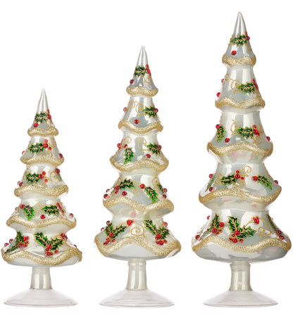 Jeweled Holly Glass Trees