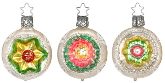 Floral Reflector 2" Ball Ornament Set with Vintage Patina