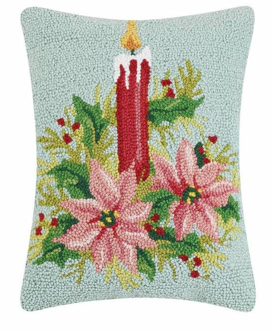 Pastel Christmas Candle Pillow, Hooked Wool