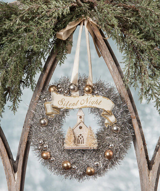 Silent Night Tinsel Wreath with Church