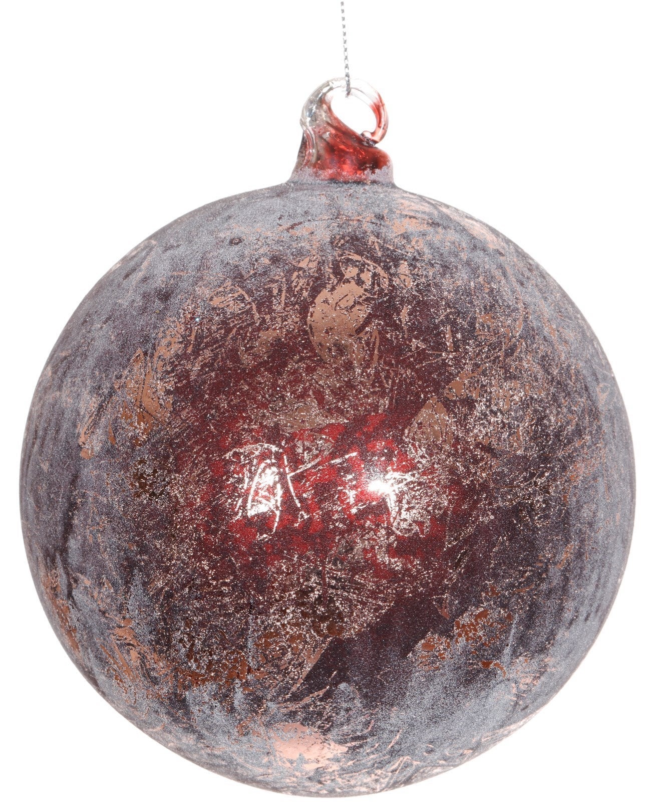 Burgundy Silver Filigree Leaf Glass Ball Ornaments
