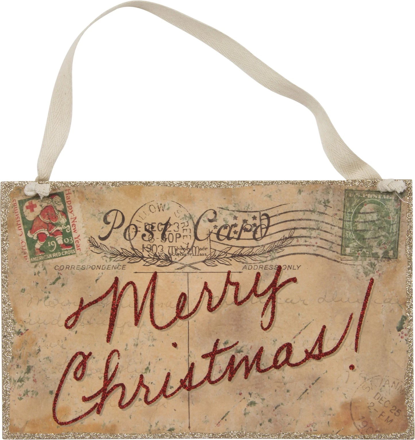 Vintage Merry Christmas Postcard Sign