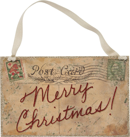 Vintage Merry Christmas Postcard Sign