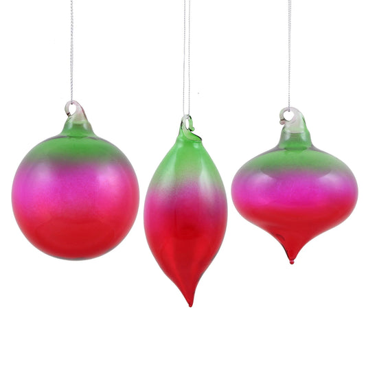 Jim Marvin Green Fuchsia Ombre Kismet Glass Ornaments