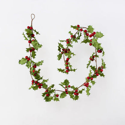 Retro Glittered Holly Garland