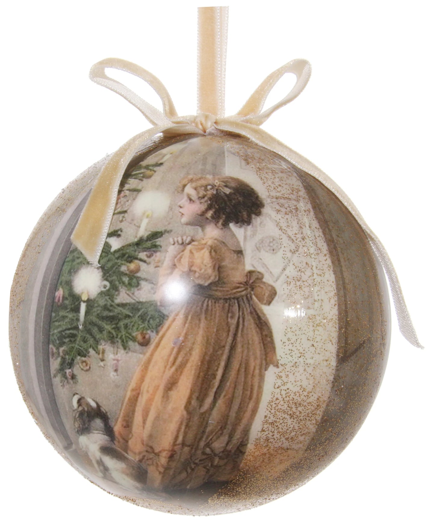 Victorian Christmas Decoupage Ball Ornament, Christmas Wish